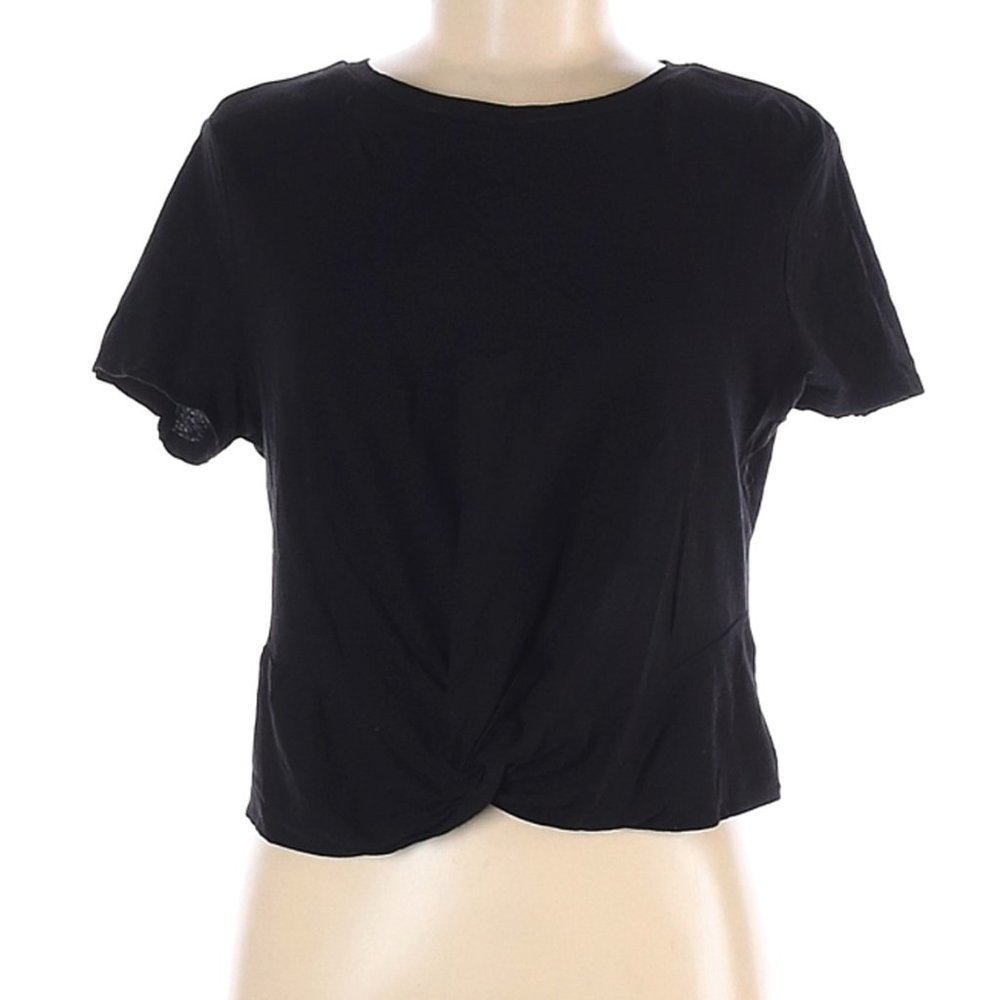 H&M Black Short Sleeve Twist Front Crop Top M
